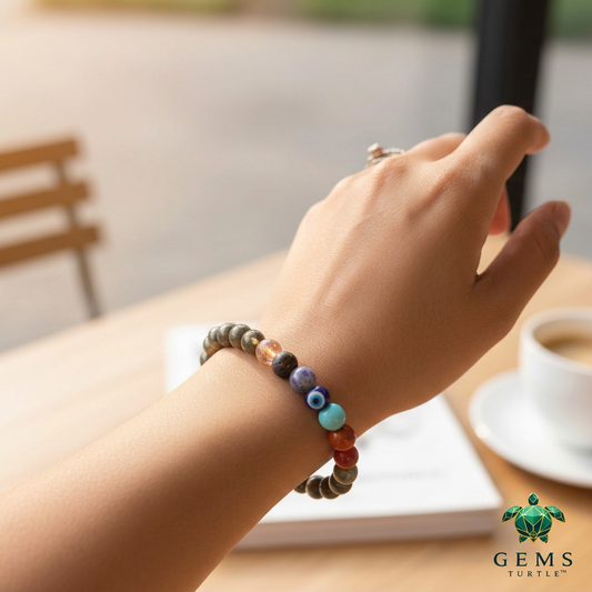 Nine Chakra Bracelet with Pyrite Stones