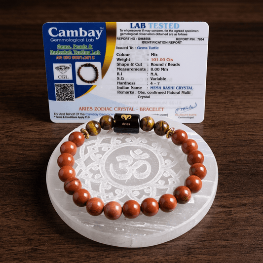 Aries (मेष राशि) Zodiac Tiger’s Eye & Red Jasper Bracelet with Lab Certification – Gems Turtle (image 2)
