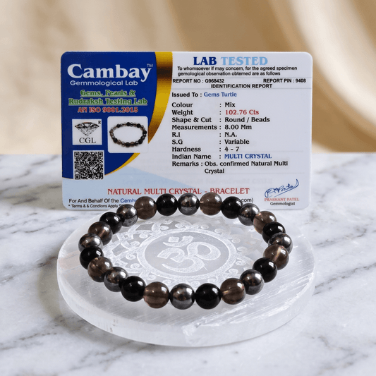 Black Shield Lab Certified Bracelet – Smoky Quartz, Black Obsidian & Hematite for Negativity, Evil Eye Protection & Inner Courage – Gems Turtle (image 2)