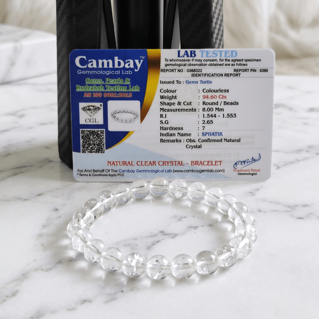 Lab Certified Clear Quartz Bracelet for Men & Women - Natural Crystal Beads for Clarity, Focus & Positive Energy – Gems Turtle (image 4)