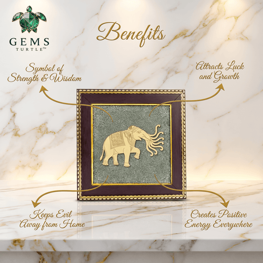 Airavat Elephant Pyrite Frame - Celestial Elephant Vastu Decor for Prosperity, Strength & Good Fortune – Gems Turtle (image 2)