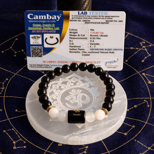 Scorpio (वृश्चिक राशि) Zodiac Black Obsidian & Milky Quartz Bracelet with Lab Certification – Gems Turtle (image 2)