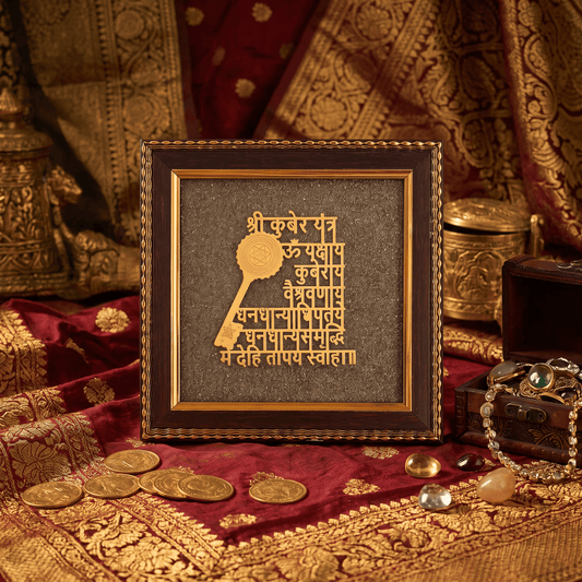 Shree Kuber Yantra Pyrite Frame - Kuber Mantra Spiritual Decor for Wealth, Prosperity & Positive Energy – Gems Turtle (image 2)