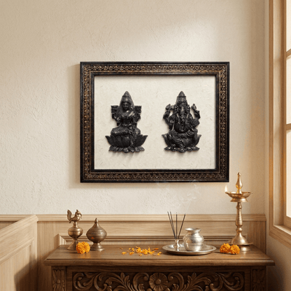Pyrite & Selenite Lakshmi Ganesh Frame for Prosperity, Positivity & Peace – Gems Turtle
