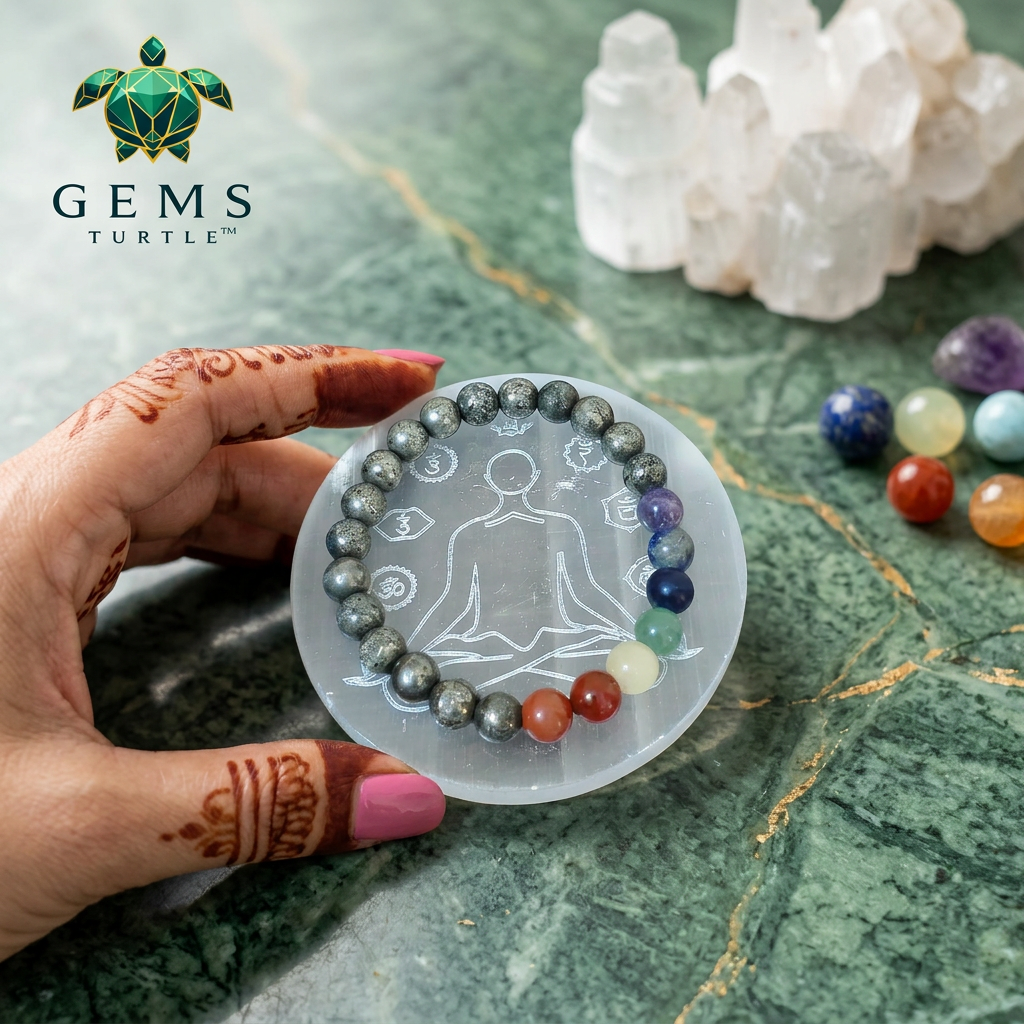Seven Chakra Selenite Charging Plate for Crystal Cleansing & Energy Healing