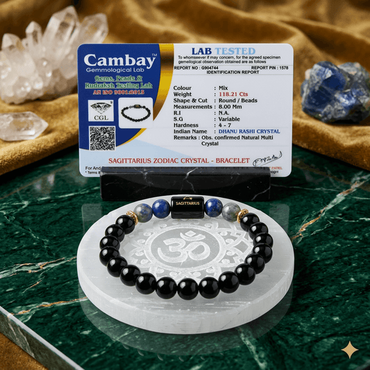 Sagittarius Zodiac Black Obsidian & Lapis Lazuli Bracelet with lab certification and gemstone report