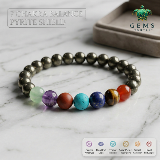Seven Chakra Pyrite Bracelet