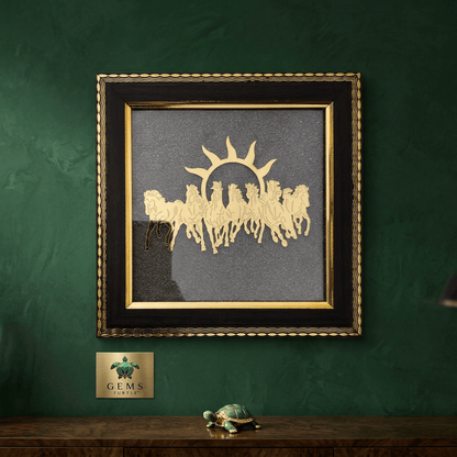 Seven Horses Pyrite Frame showcasing seven running horses in a decorative frame by Gems Turtle.