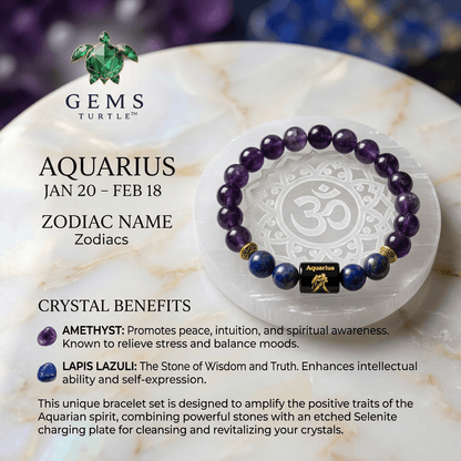 Aquarius (कुंभ राशि) Zodiac Amethyst & Lapis Lazuli Bracelet - Lab Certified – Gems Turtle