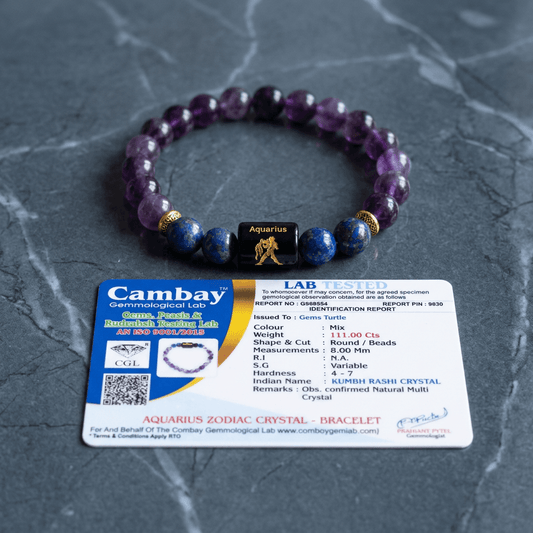 Aquarius (कुंभ राशि) Zodiac Amethyst & Lapis Lazuli Bracelet - Lab Certified – Gems Turtle (image 2)