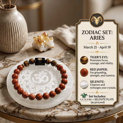 Aries (मेष राशि) Zodiac Tiger’s Eye & Red Jasper Bracelet with Lab Certification – Gems Turtle