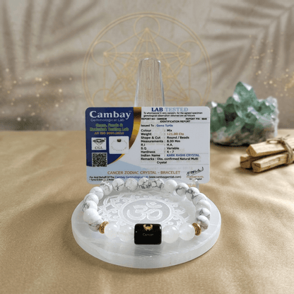 Cancer (कर्क राशि) Zodiac Howlite & Milky Quartz Bracelet with Lab Certification – Gems Turtle (image 2)
