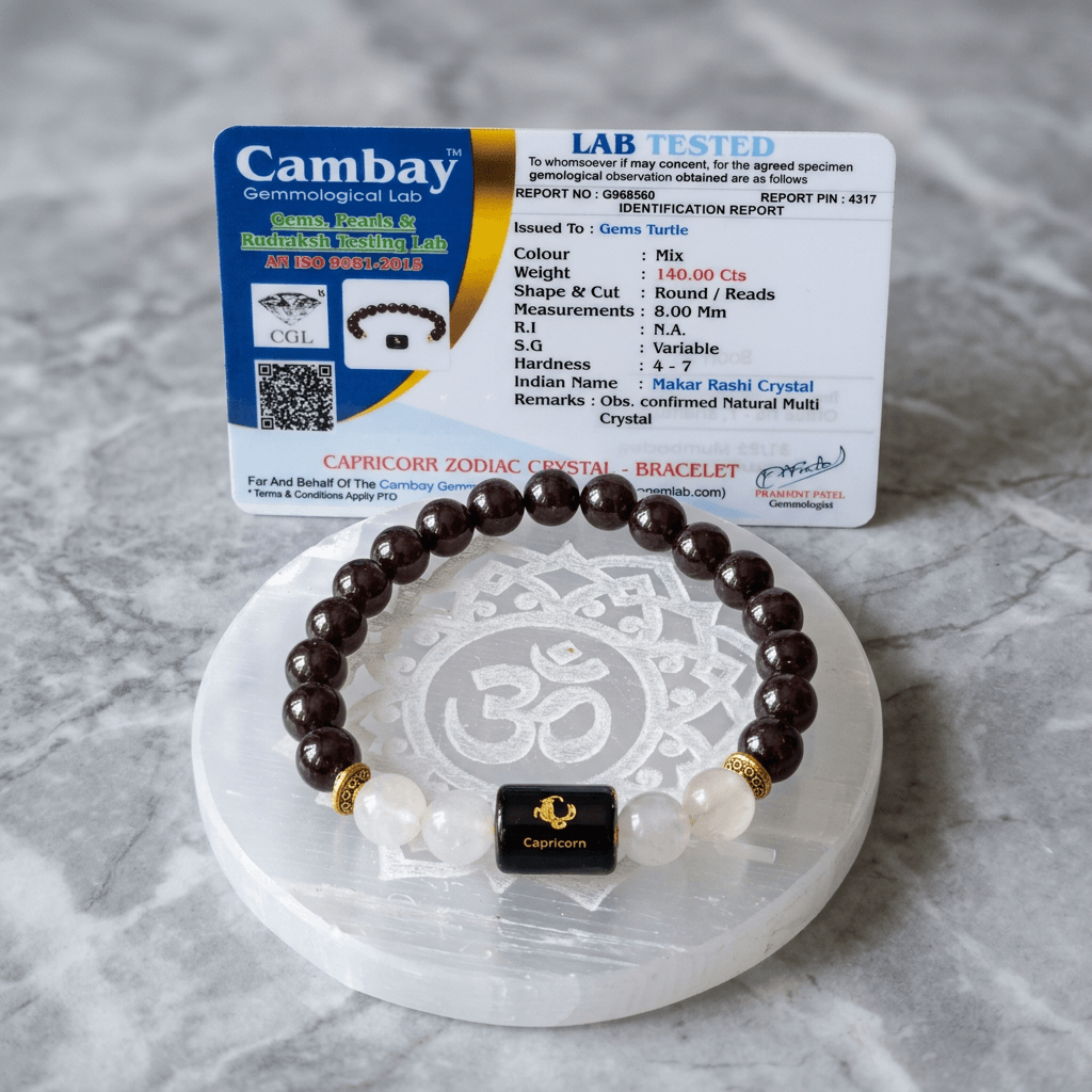 Capricorn (मकर राशि) Zodiac Garnet & Milky Quartz Bracelet with Lab Certification – Gems Turtle (image 2)