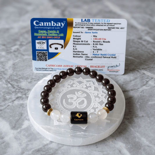 Capricorn (मकर राशि) Zodiac Garnet & Milky Quartz Bracelet with Lab Certification – Gems Turtle (image 2)