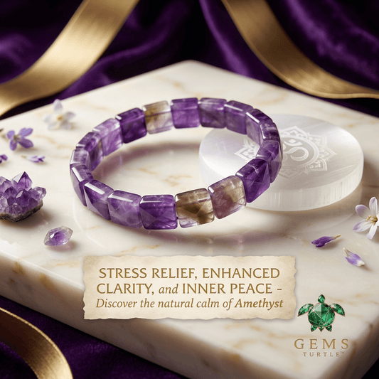 Lab Certified Natural Amethyst Crystal Bracelet | Cubicle Pyramid Design – Gems Turtle