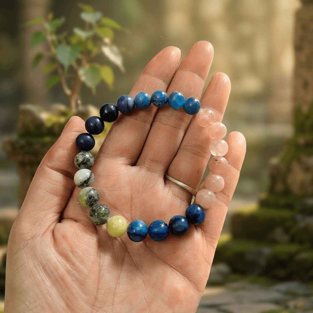 Lab Certified Wellness & Healthy Lifestyle Bracelet – Apatite, Sodalite, Sunstone, Kyanite & Serpentine – Gems Turtle (image 3)