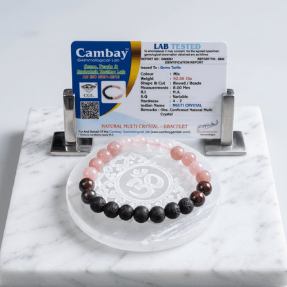 Passion & Love bracelet for Women featuring rose quartz, lava stone, and garnet, certified and lab tested.