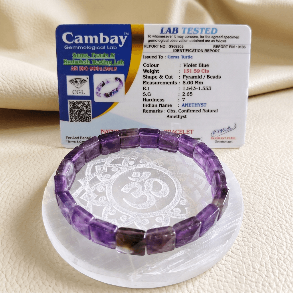 Lab Certified Natural Amethyst Crystal Bracelet | Cubicle Pyramid Design – Gems Turtle (image 2)
