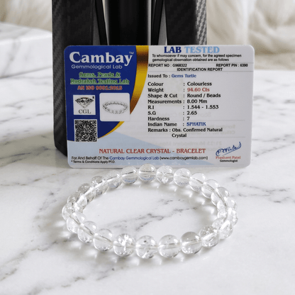 Lab Certified Clear Quartz Bracelet for Men & Women - Natural Crystal Beads for Clarity, Focus & Positive Energy – Gems Turtle (image 4)