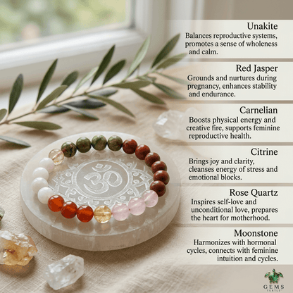 Lab Certified Motherhood Journey Bracelet for Women - Unakite, Red Jasper, Carnelian, Citrine, Rose Quartz & Moonstone – Gems Turtle