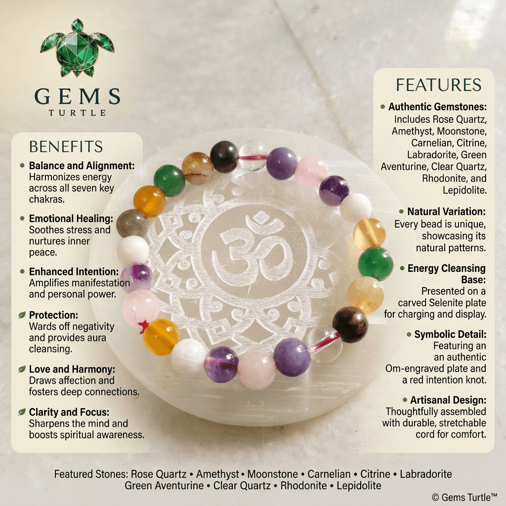 Lab Certified Bracelet of Opportunity - Natural Amethyst, Moonstone, Carnelian, Labradorite, Aventurine, Citrine, Rhodonite, Clear Quartz, Lepidolite & Rose Quartz – Gems Turtle