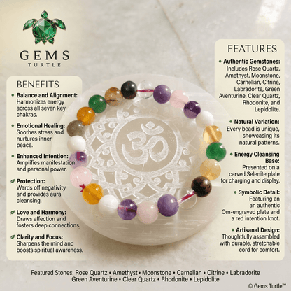 Lab Certified Bracelet of Opportunity - Natural Amethyst, Moonstone, Carnelian, Labradorite, Aventurine, Citrine, Rhodonite, Clear Quartz, Lepidolite & Rose Quartz – Gems Turtle