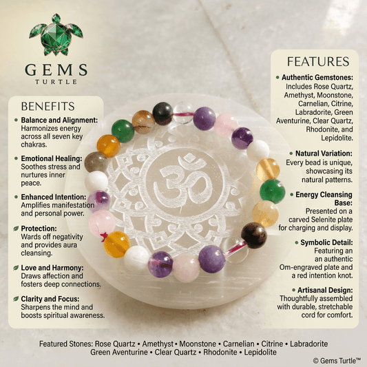 Lab Certified Bracelet of Opportunity - Natural Amethyst, Moonstone, Carnelian, Labradorite, Aventurine, Citrine, Rhodonite, Clear Quartz, Lepidolite & Rose Quartz – Gems Turtle