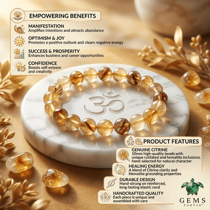 Lab Certified Citrine Crystal Bracelet for Prosperity, Abundance, Success, Confidence & Positive Energy – Gems Turtle