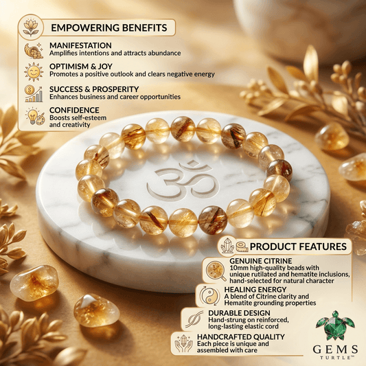 Lab Certified Citrine Crystal Bracelet for Prosperity, Abundance, Success, Confidence & Positive Energy – Gems Turtle