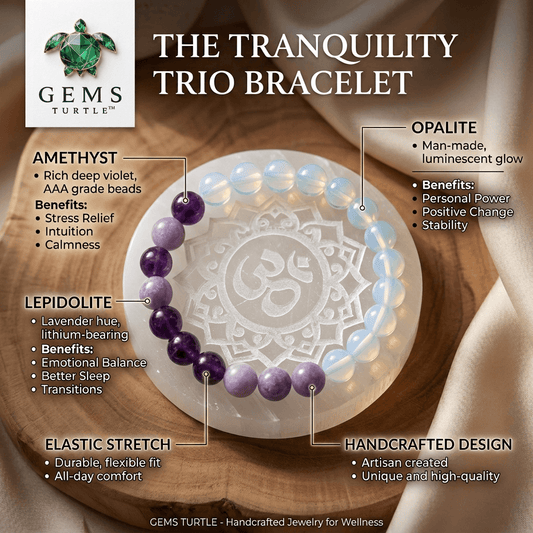 Calm & Clarity Crystal Bracelet for Women & Men – Gems Turtle
