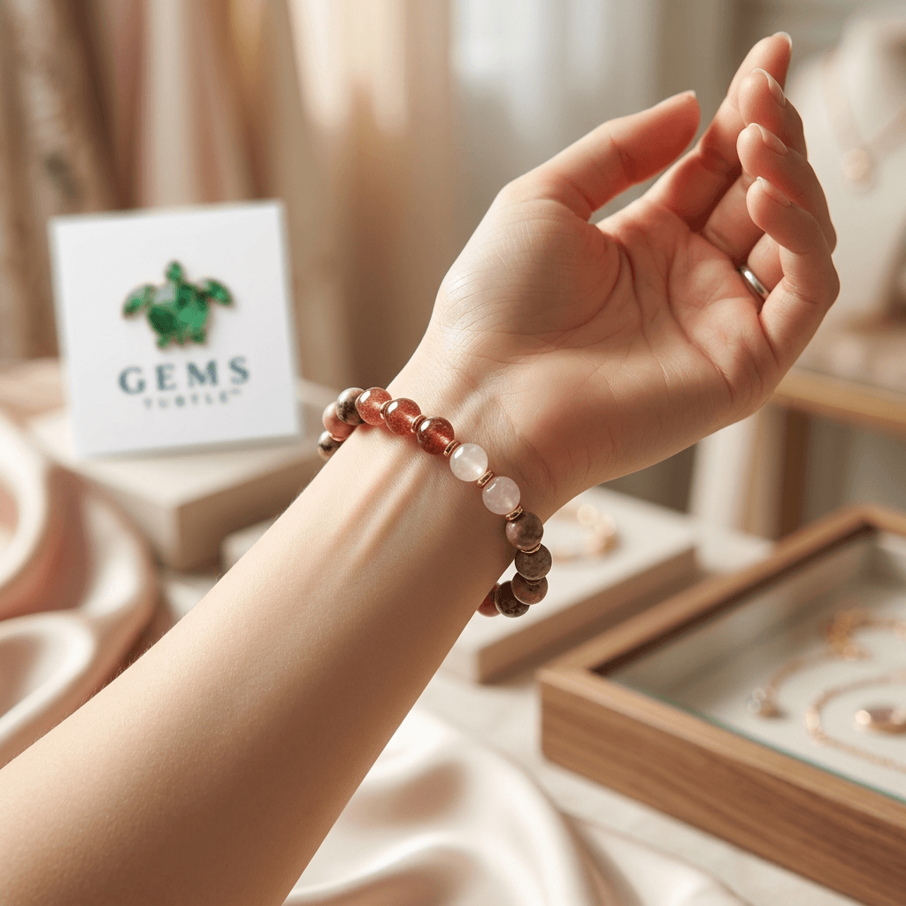 Lab Certified Ultimate Love Bracelet for Women - Natural Rhodonite, Rhodochrosite, Strawberry Quartz, Rose Quartz & Hematite – Gems Turtle (image 2)