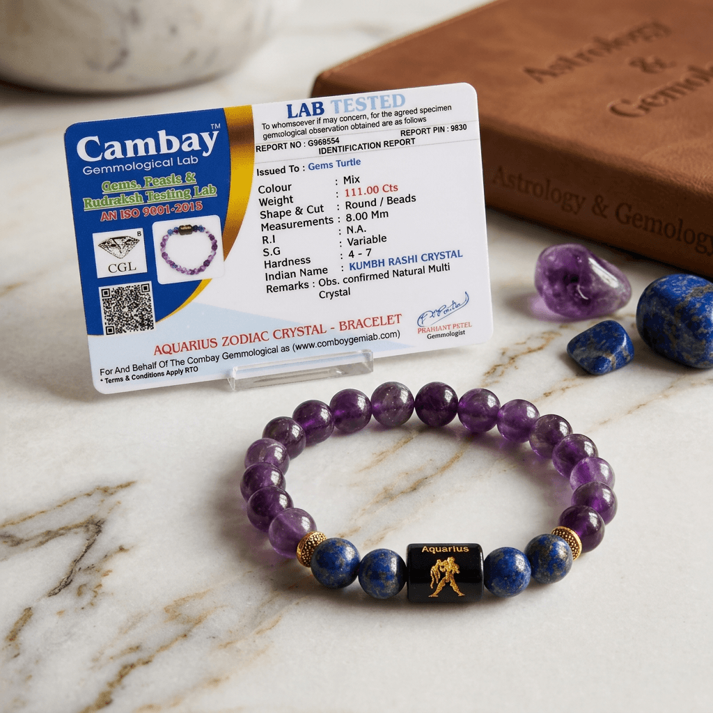 Aquarius (कुंभ राशि) Zodiac Amethyst & Lapis Lazuli Bracelet - Lab Certified – Gems Turtle (image 3)