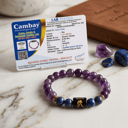 Aquarius (कुंभ राशि) Zodiac Amethyst & Lapis Lazuli Bracelet - Lab Certified – Gems Turtle (image 3)