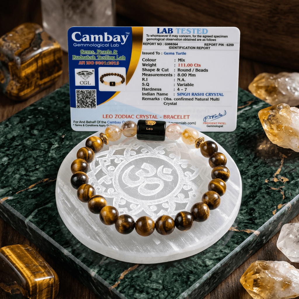 Leo (सिंह राशि) Zodiac Citrine & Tiger's Eye Bracelet with Lab Certification – Gems Turtle (image 2)