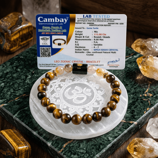 Leo (सिंह राशि) Zodiac Citrine & Tiger's Eye Bracelet with Lab Certification – Gems Turtle (image 2)