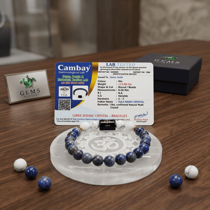 Libra (तुला राशि) Zodiac Lapis Lazuli & Howlite Bracelet with Lab Certification – Gems Turtle (image 2)