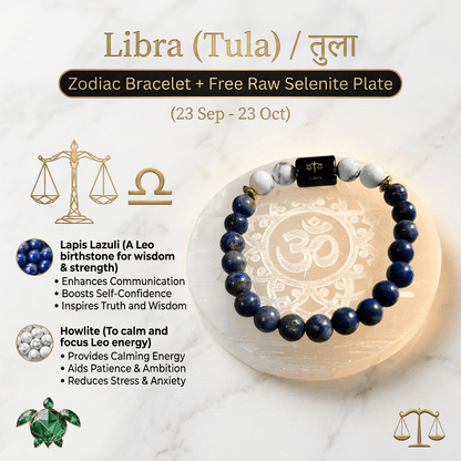Libra (तुला राशि) Zodiac Lapis Lazuli & Howlite Bracelet with Lab Certification – Gems Turtle