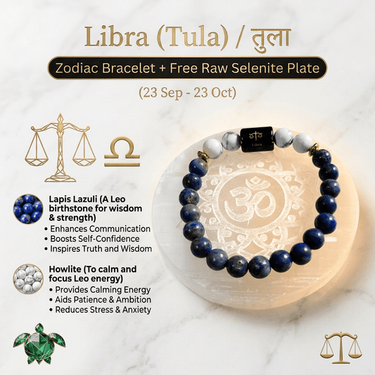 Libra (तुला राशि) Zodiac Lapis Lazuli & Howlite Bracelet with Lab Certification – Gems Turtle