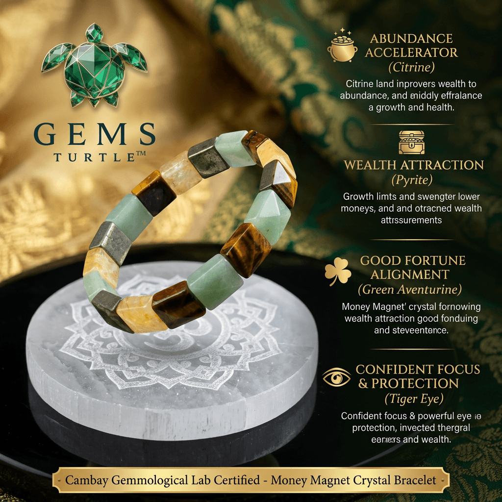 Lab Certified Money Magnet Crystal Bracelet - Natural Pyrite, Green Aventurine, Tiger Eye & Citrine – Gems Turtle