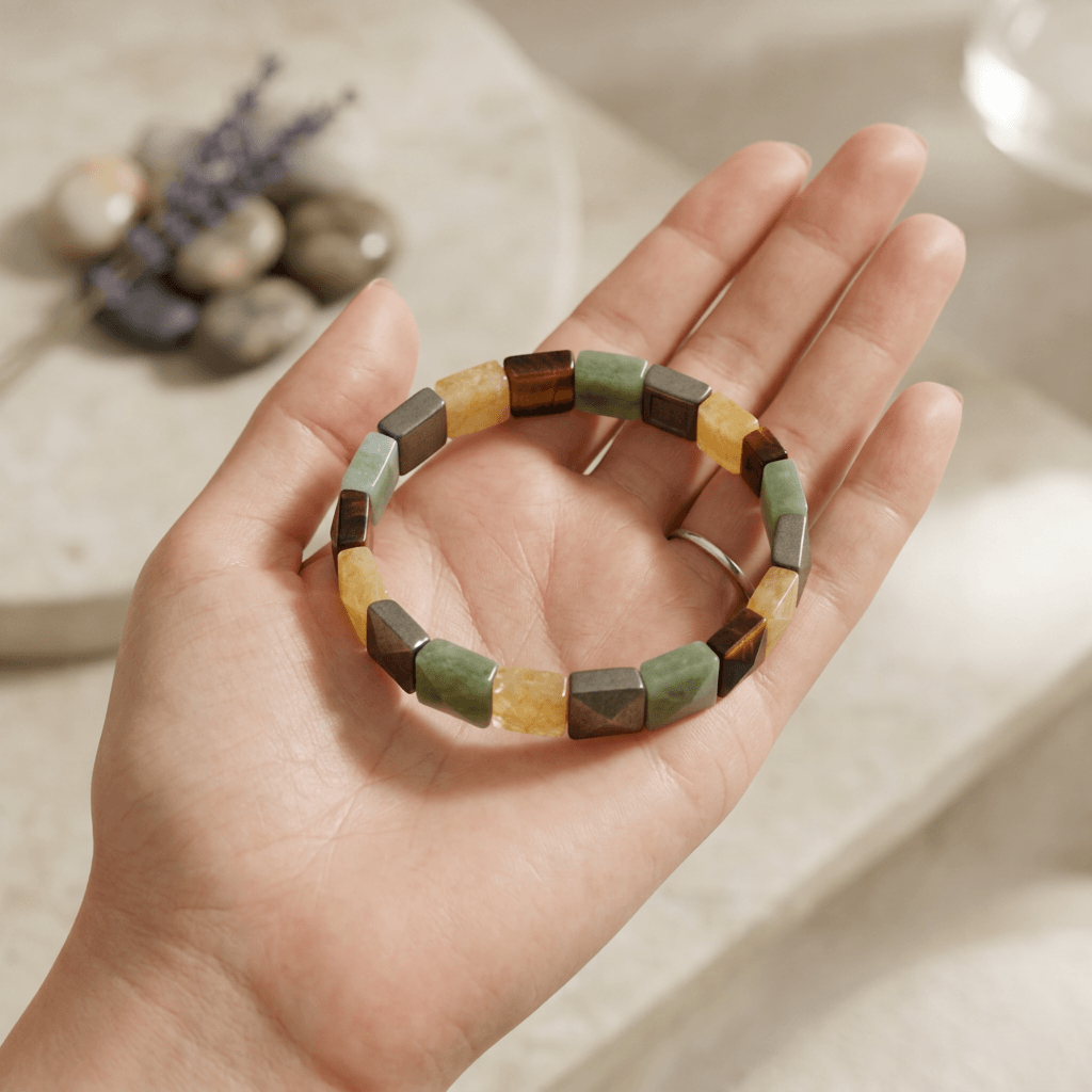 Lab Certified Money Magnet Crystal Bracelet - Natural Pyrite, Green Aventurine, Tiger Eye & Citrine – Gems Turtle (image 2)