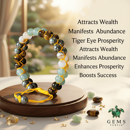 Natural Double Fusion Crystal Bracelet featuring Pyrite, Green Aventurine, Tiger Eye, Citrine, and Jade | healing crystal bracelet