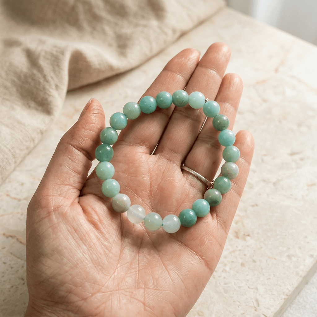 Lab Certified Amazonite Bracelet for Men & Women | Natural Crystal for Calmness, Confidence & Positive Energy – Gems Turtle (image 4)