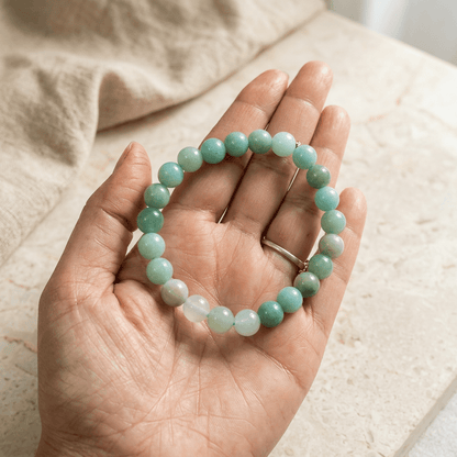 Lab Certified Amazonite Bracelet for Men & Women | Natural Crystal for Calmness, Confidence & Positive Energy – Gems Turtle (image 4)