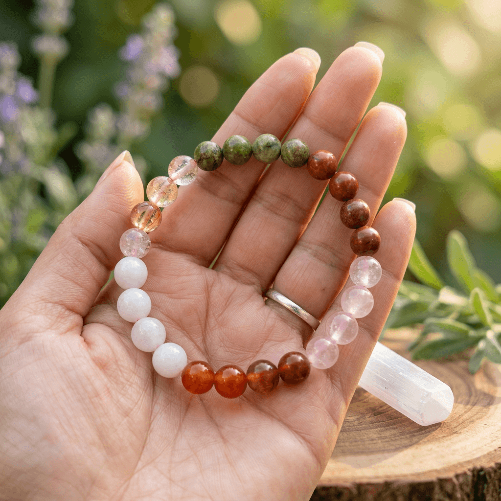 Lab Certified Motherhood Journey Bracelet for Women - Unakite, Red Jasper, Carnelian, Citrine, Rose Quartz & Moonstone – Gems Turtle (image 5)