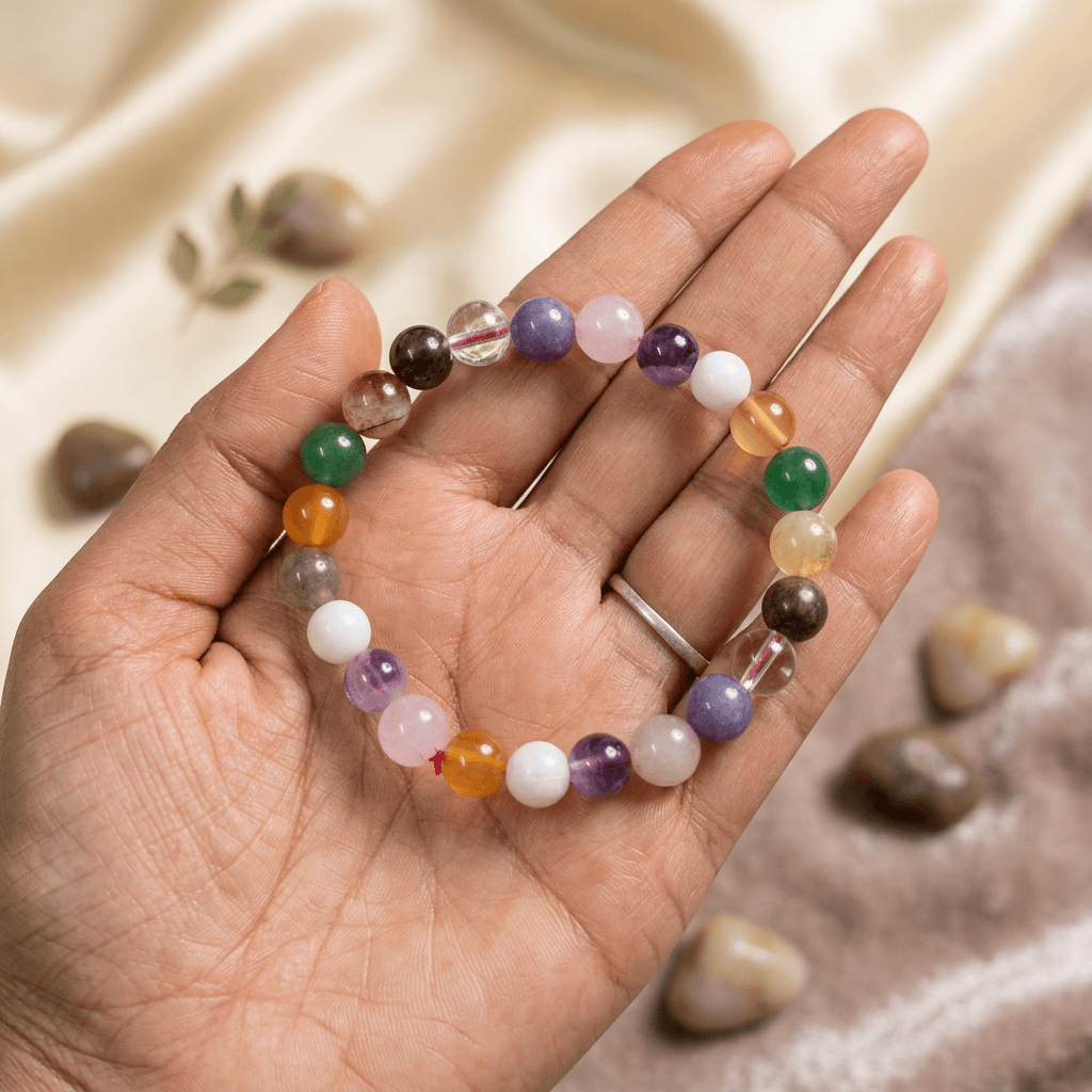 Lab Certified Bracelet of Opportunity - Natural Amethyst, Moonstone, Carnelian, Labradorite, Aventurine, Citrine, Rhodonite, Clear Quartz, Lepidolite & Rose Quartz – Gems Turtle (image 4)