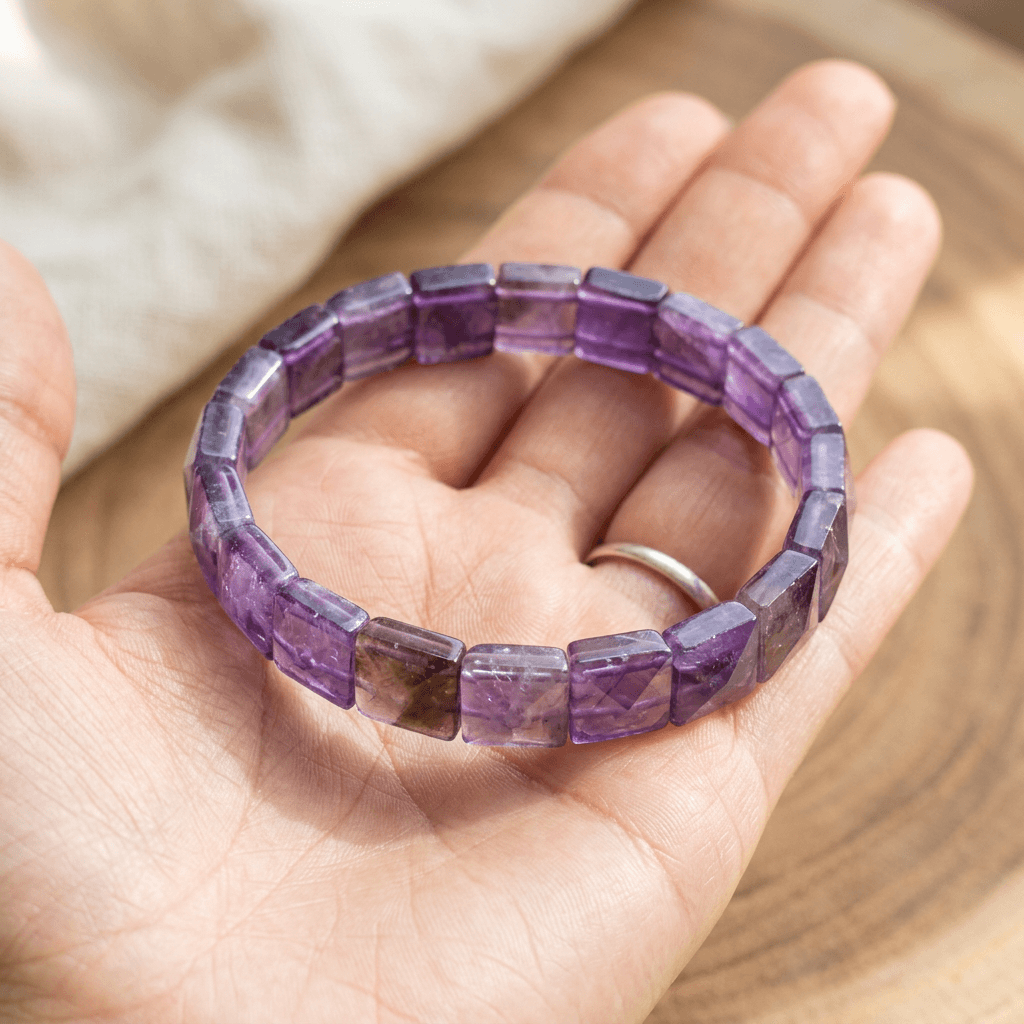 Lab Certified Natural Amethyst Crystal Bracelet | Cubicle Pyramid Design – Gems Turtle (image 4)