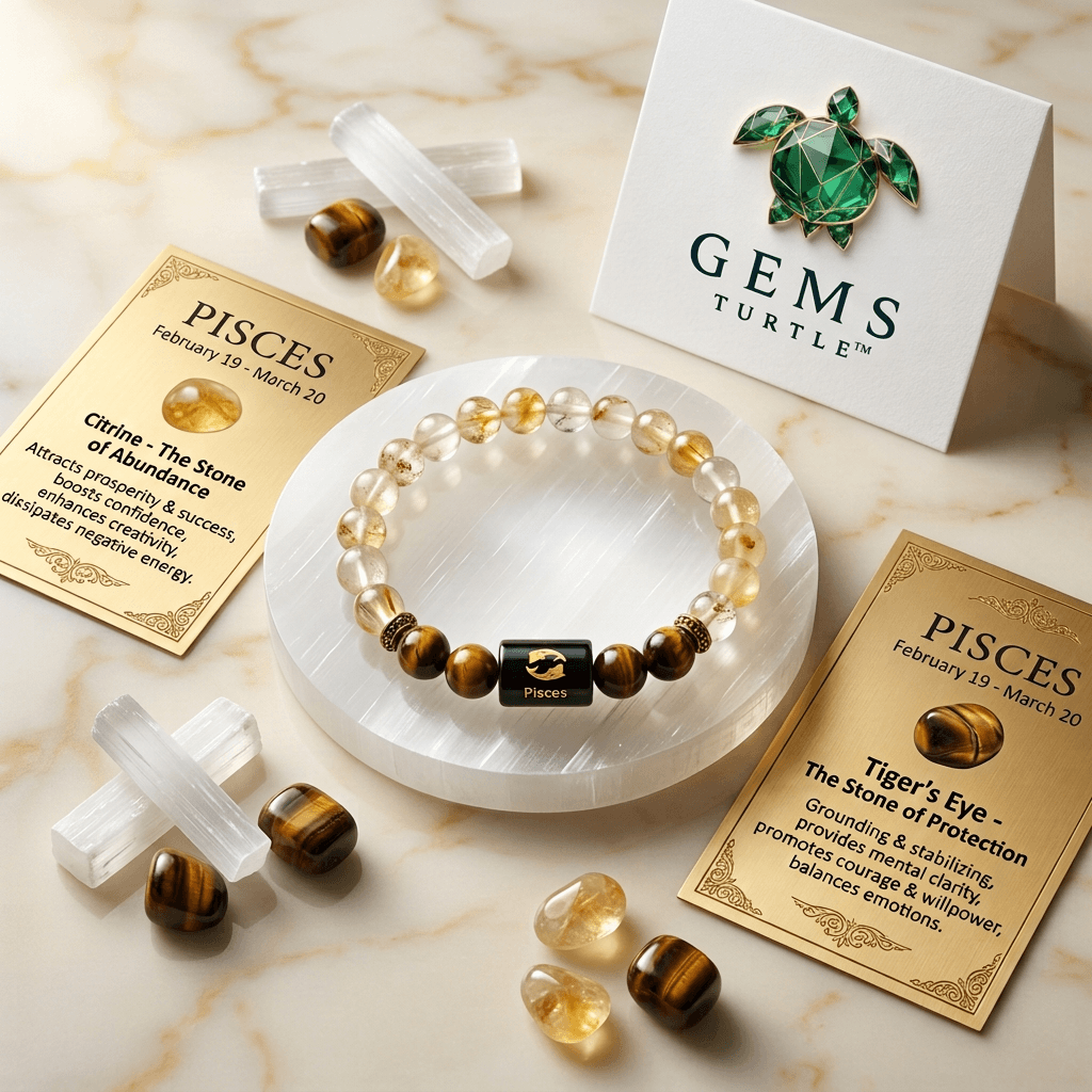 Pisces (मीन राशि) Zodiac Citrine & Tiger's Eye Bracelet with Lab Certification – Gems Turtle