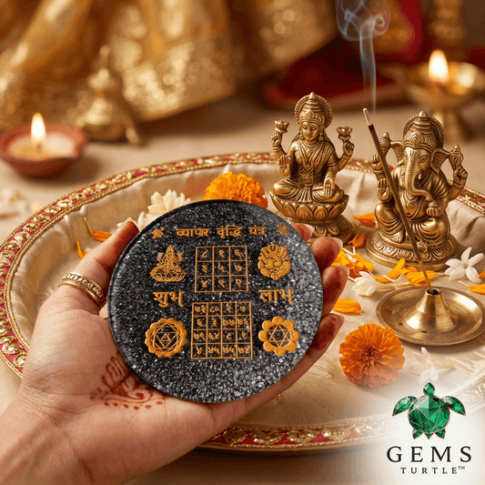 Raw Pyrite Vyapar Vridhi Yantra - Symbol of Prosperity and Success – Gems Turtle (image 2)