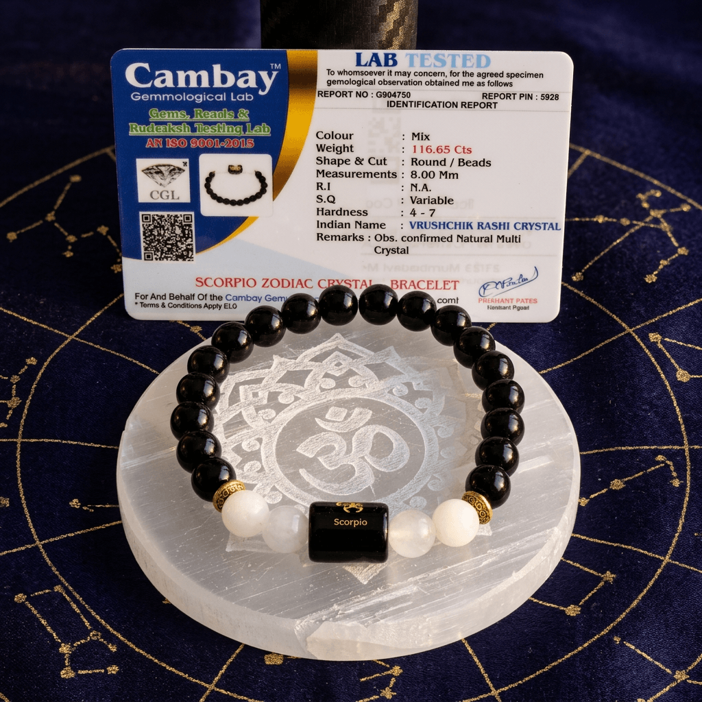 Scorpio (वृश्चिक राशि) Zodiac Black Obsidian & Milky Quartz Bracelet with Lab Certification – Gems Turtle (image 2)