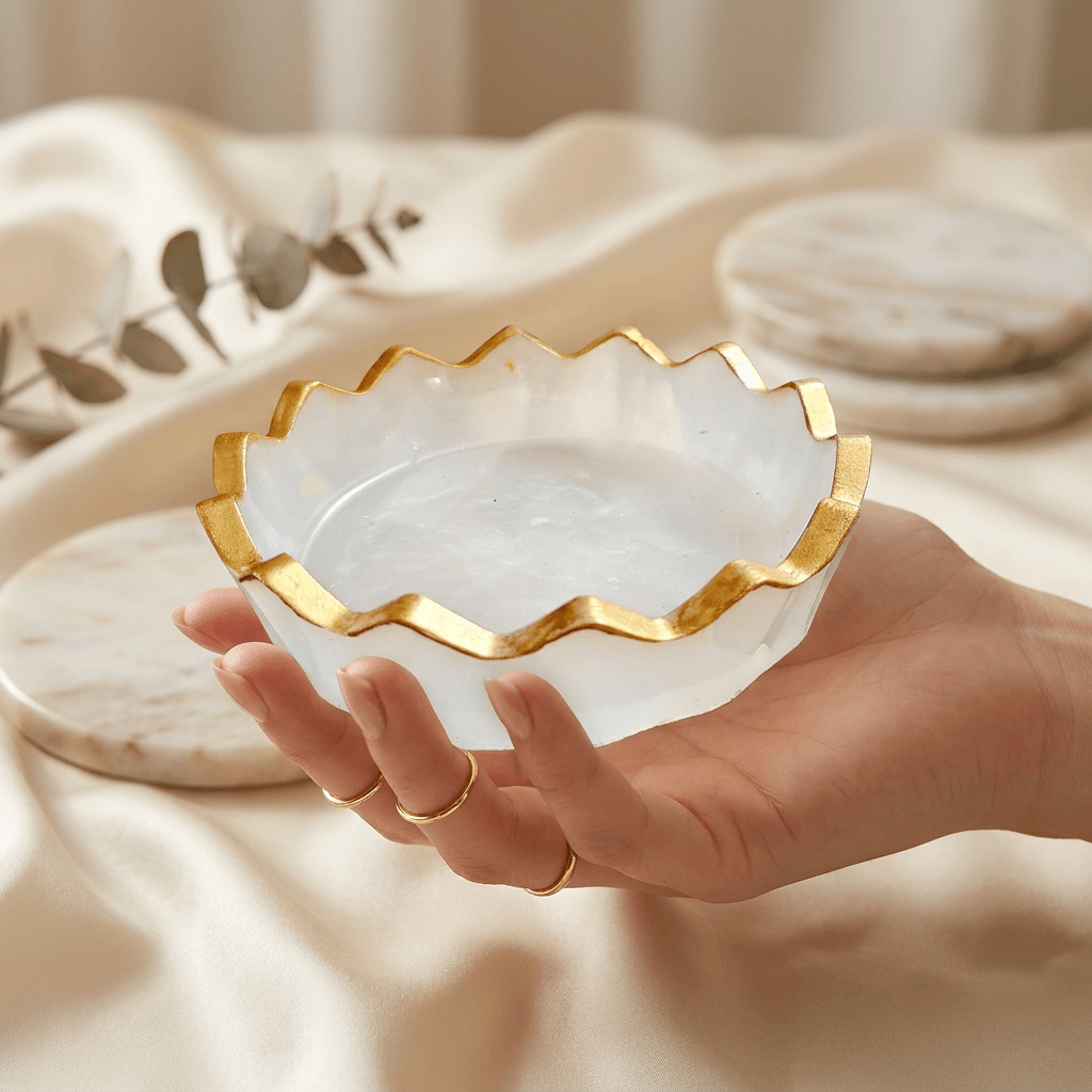 Selenite Crystal Charging Bowl with Gold Rim – Gems Turtle